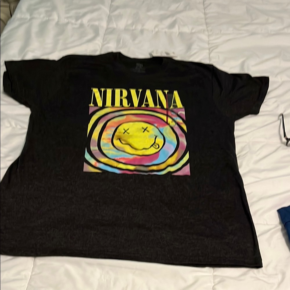NIRVANA Black Tee with Vibrant Swirl Design